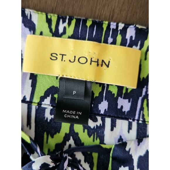 St John Multicolor Ikat Print Long Sleeve Silk Blouse Women’s Size SP Boho - Picture 4 of 8